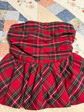 Hollister Red Green Plaid Strapless Top  with balloon bottom.